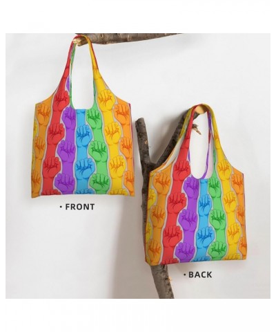 Paint Drips Single Shoulder Commuter Canvas Tote Bags For Women And Men Lgbt Rainbow Fist $11.87 Totes