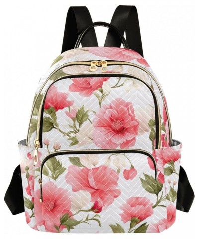 Pink and Green Peony Floral Womens Backpack Fashion, Purse Backpack Medium, Womens Travel Backpack for Airplane, M Floral-1 M...