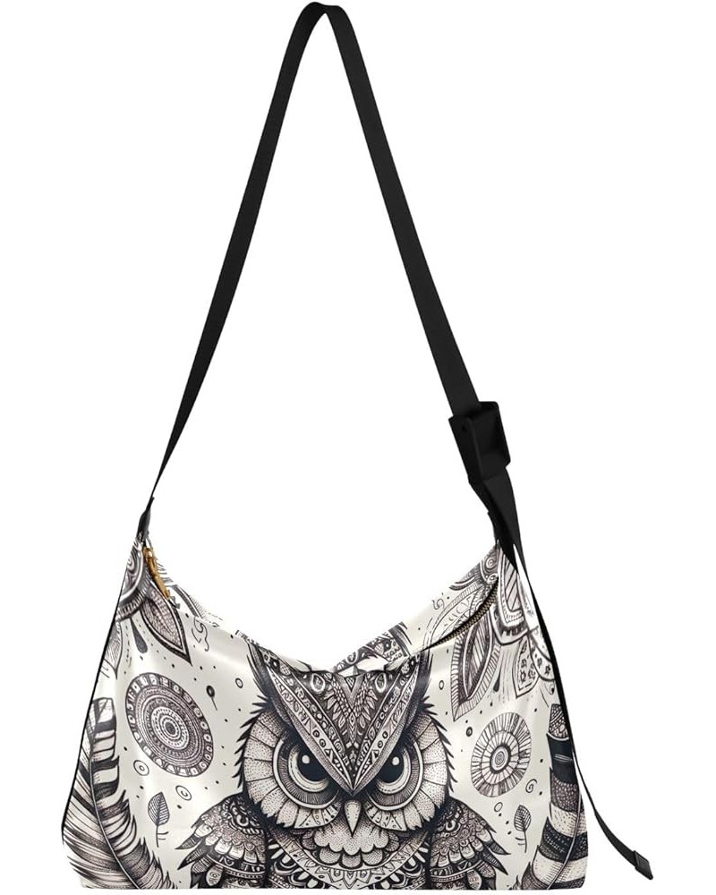 Boho Owl Ethnic Floral Crossbody Bags Hobo Crossbody Bags for Women Leather Shoulder Bag Leather Tote Bag Boho Owl Ethnic Flo...