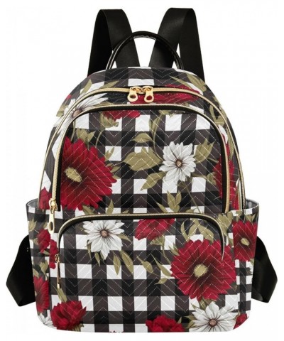 Lady Daisies Women Stylish Backpack, Women's Travel Backpack, Backpack for Adults, S Floral Red Flowers on Black and White Gi...