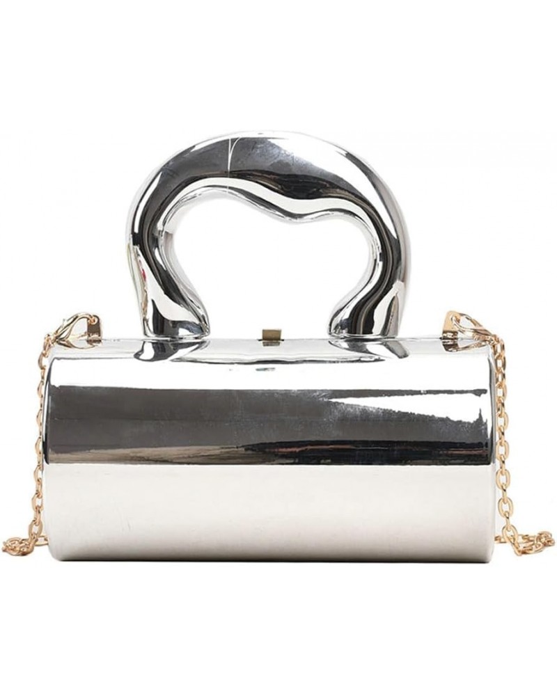 Womens Acrylic Evening Bag Barrel-Shaped Evening Clutch Sling Bag for Women Handbag for Wedding Cocktail Party Prom Silver $1...