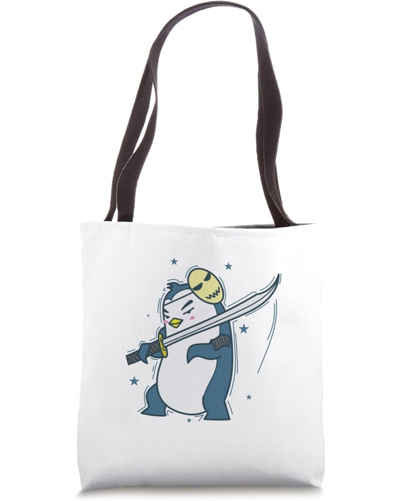 Penguin with Mask and Sword Antarctica Tote Bag $11.27 Totes