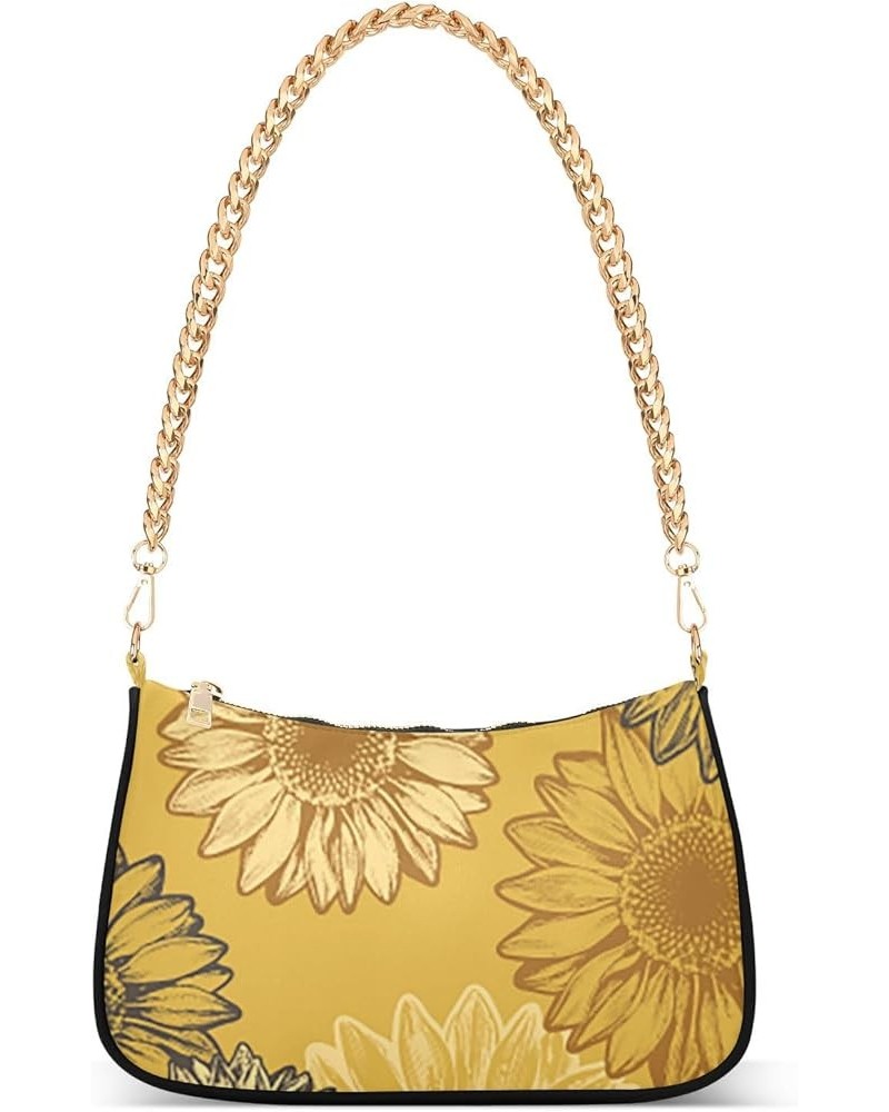 Shoulder Bags for Women, Sunflower Geometric Hobo Tote Handbag, Retro Chain Bag Purse with Zipper Color06 $14.70 Shoulder Bags