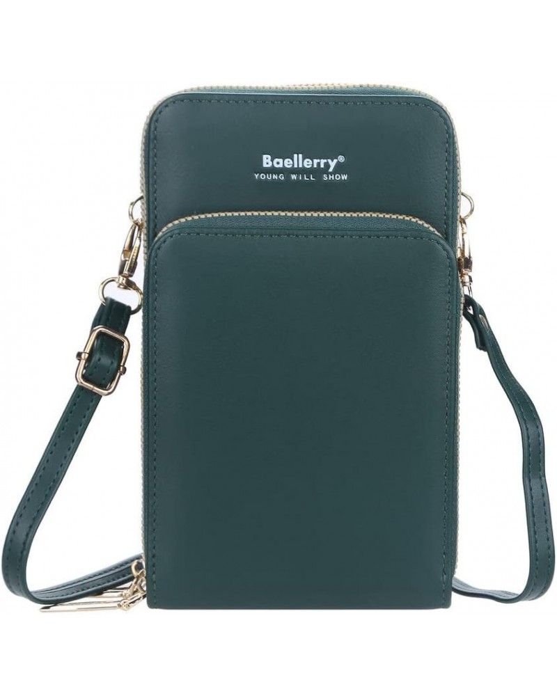 Long ladies one-shoulder messenger bag touch screen three-layer mobile phone bag buckle clutch bag wallet female, green $16.7...