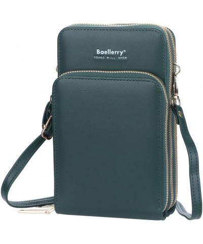 Long ladies one-shoulder messenger bag touch screen three-layer mobile phone bag buckle clutch bag wallet female, green $16.7...