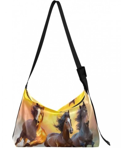 Running Horse Painting Shoulder Bag for Women Waterproof PU Leather Hobo Bags Crossbody Purse with Zipper Closure $15.18 Shou...