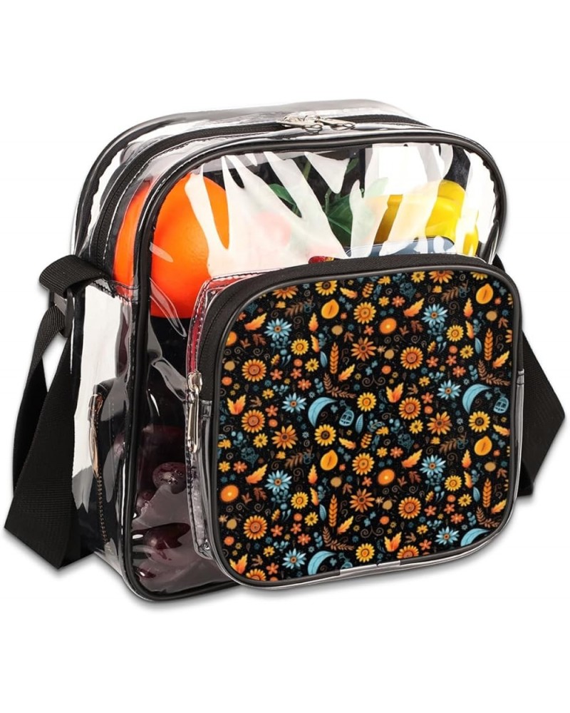 Autumn Colorful Leave Stadium-Approved Clear Crossbody Bag with Colorful Print Design Autumn Daisy Flowers $14.15 Crossbody Bags