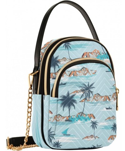 Island with Palm Trees on Blue Womens Sling Backpack Crossbody Chain Shoulder Bags Waist Packs Multipurpose Handbags for Trav...