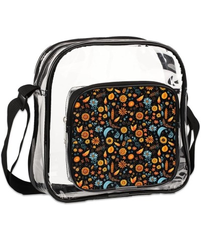 Autumn Colorful Leave Stadium-Approved Clear Crossbody Bag with Colorful Print Design Autumn Daisy Flowers $14.15 Crossbody Bags