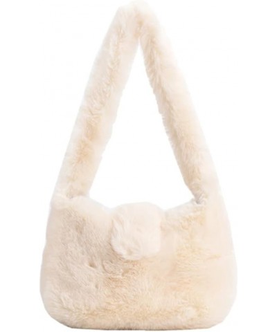 Women Fur Fluffy Shoulder Bag Large Capacity Fuzzy Soft Tote Bag Winter Plush Clutch Handbag White $10.33 Totes