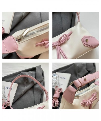 Y2k Shoulder Handbag Women Bow Tie Cross Body Bag Trendy Underarm Bags Contrast Color Gloss PU Purse Satchel Bag Beige-pink $...