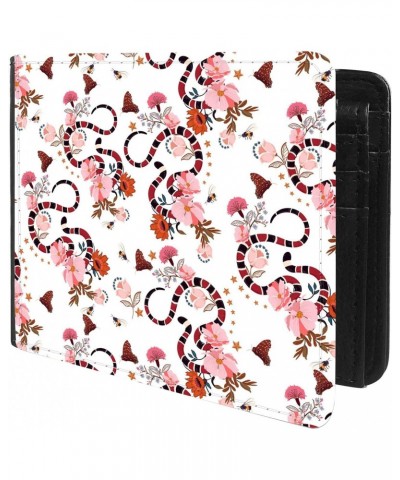 Unique Desige Pattern - Fashion snake on floral pattern, Slim Front Pocket Wallet Billfold RFID Blocking $12.50 Wallets