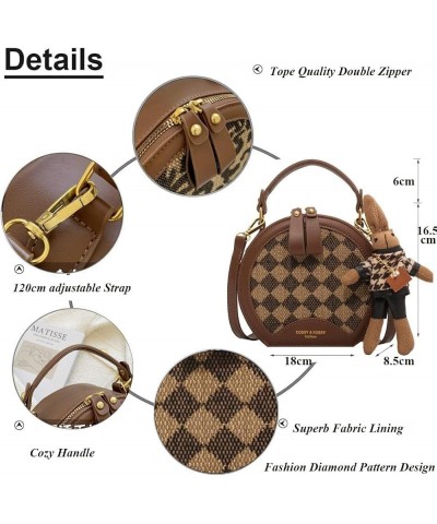 Quilted Lattice Crossbody Shoulder Bags for Women Small Tote Square Satchel Handbags Purse with Bunny Doll Pendant Round Houn...