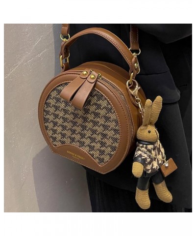 Quilted Lattice Crossbody Shoulder Bags for Women Small Tote Square Satchel Handbags Purse with Bunny Doll Pendant Round Houn...