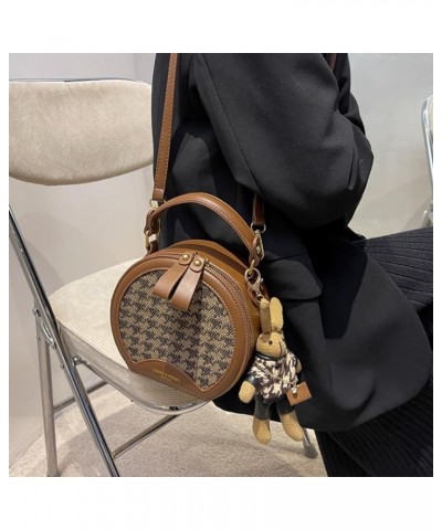 Quilted Lattice Crossbody Shoulder Bags for Women Small Tote Square Satchel Handbags Purse with Bunny Doll Pendant Round Houn...