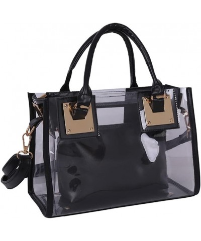 Women Fashion 2Pcs Clear Tote Handbag Transparent PVC Summer Jelly Bag Cute Shoulder Crossbody Bag Black Black $31.76 Totes