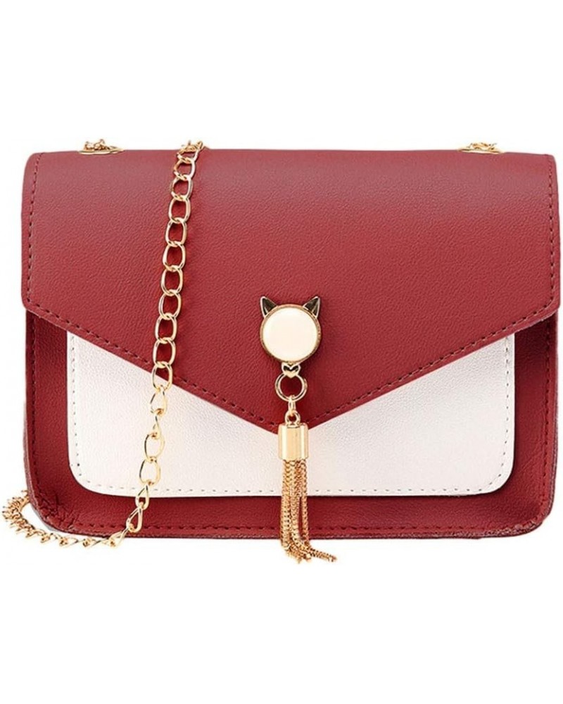 Cover Phone Messenger Mobile Cat Women Shoulder Fringe Small Bag Bag Bag Mini Shoulder Bag (Red, One Size) Red $14.76 Totes