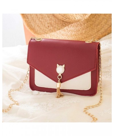 Cover Phone Messenger Mobile Cat Women Shoulder Fringe Small Bag Bag Bag Mini Shoulder Bag (Red, One Size) Red $14.76 Totes