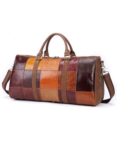 Women Large Capacity Cylinder Travel Shoulder Bag, Fashion Retro Stitching Colorf Geometric Pattern Handbag, Pure Leather Met...