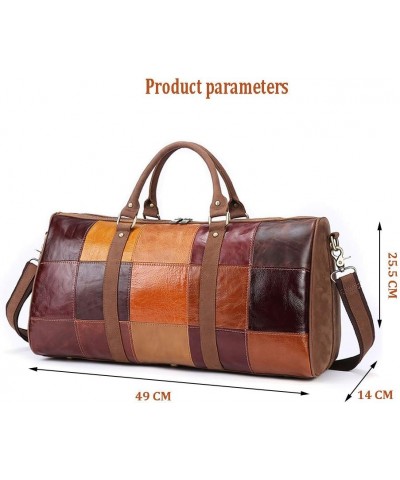 Women Large Capacity Cylinder Travel Shoulder Bag, Fashion Retro Stitching Colorf Geometric Pattern Handbag, Pure Leather Met...