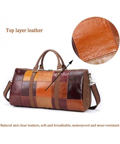 Women Large Capacity Cylinder Travel Shoulder Bag, Fashion Retro Stitching Colorf Geometric Pattern Handbag, Pure Leather Met...