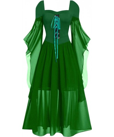 Womens Renaissance Cosplay Costume Trumpet Sleeves Chemise Boho Set Fairy Costume Medieval Irish Over Dress 3-green $8.24 Clo...