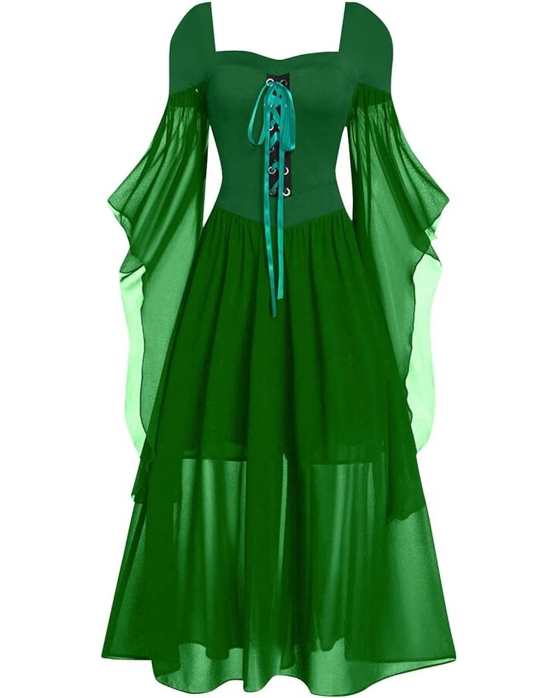 Womens Renaissance Cosplay Costume Trumpet Sleeves Chemise Boho Set Fairy Costume Medieval Irish Over Dress 3-green $8.24 Clo...