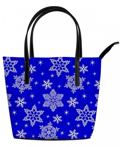 White Pattern Of Snowflakes On a Retro Navy Blue Tote Bag for Women Leather Handbags Women's Crossbody Handbags Work Tote Bag...