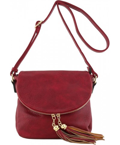 Tassel Accent Crossbody Bag with Flap Top Red $15.92 Crossbody Bags