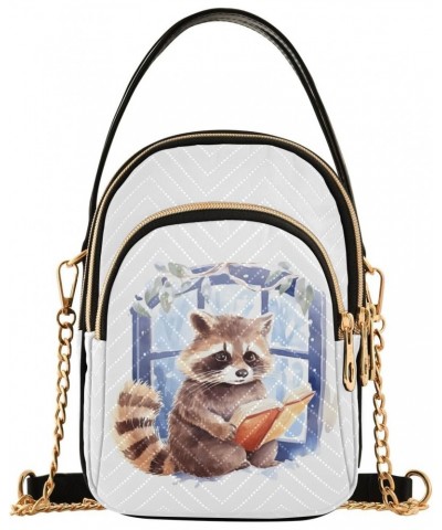 Reading Raccoon Women's Crossbody Handbags with Zipper, Casual Leather Cell Phone Purse Crossbody Bags for Ladies $15.33 Cros...