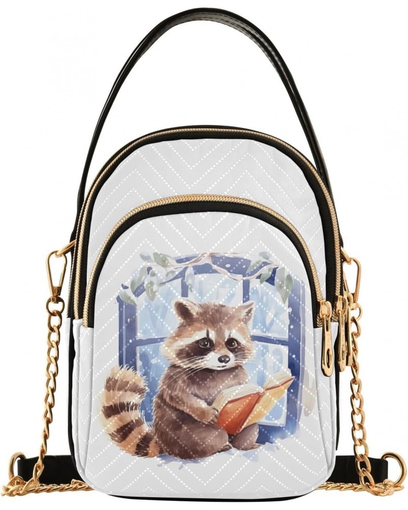 Reading Raccoon Women's Crossbody Handbags with Zipper, Casual Leather Cell Phone Purse Crossbody Bags for Ladies $15.33 Cros...