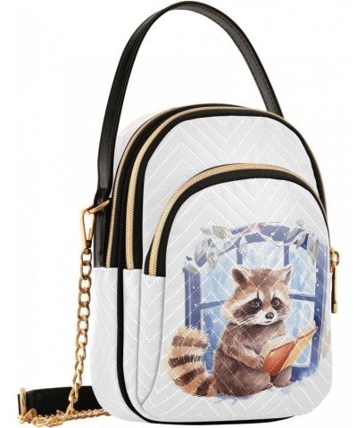 Reading Raccoon Women's Crossbody Handbags with Zipper, Casual Leather Cell Phone Purse Crossbody Bags for Ladies $15.33 Cros...