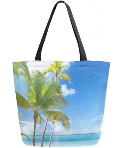 Woman Tote Bag Shoulder Handbag Coconut Palm Tree on The Beach for Work Travel Business Beach Shopping $11.04 Totes