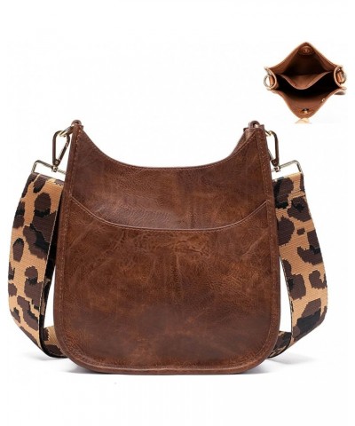 Women Crossbody Handbag Retro Vegan Leather Messenger Bag with Romovable Leopard Shoulder Strap New Coffee Small $16.11 Shoul...