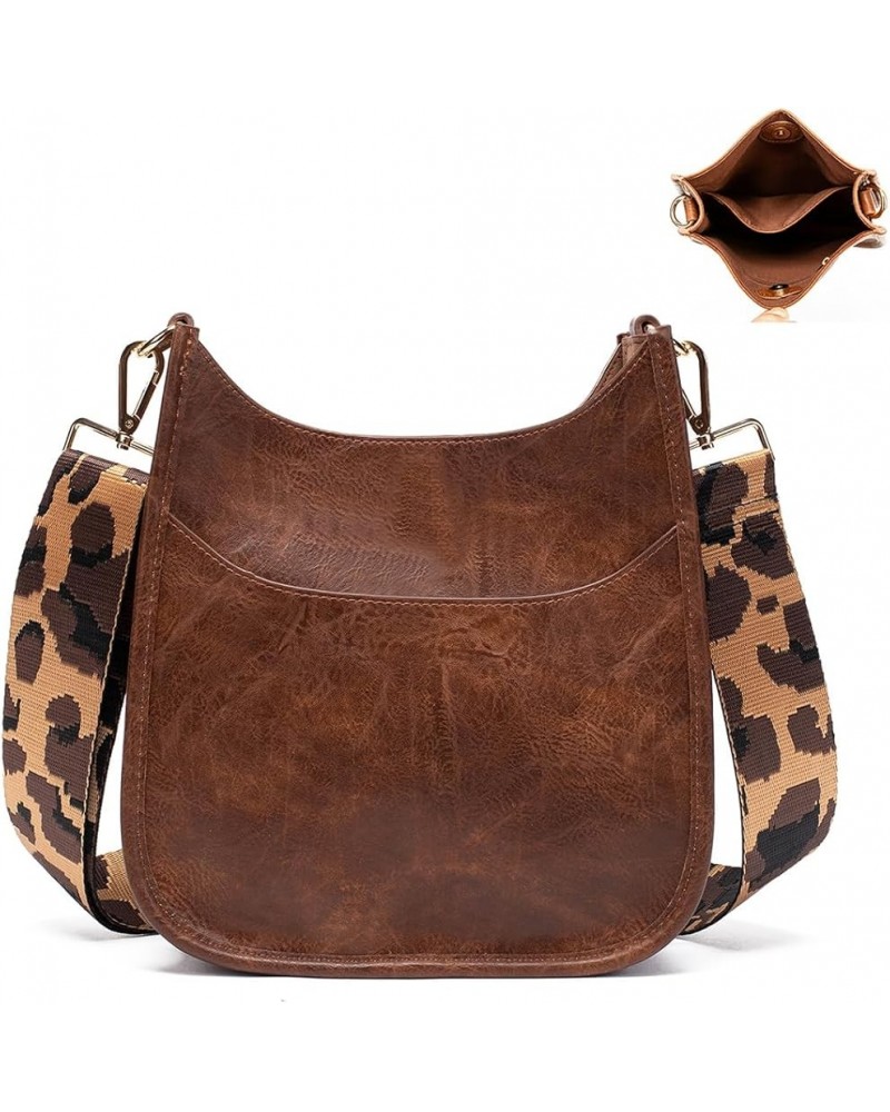 Women Crossbody Handbag Retro Vegan Leather Messenger Bag with Romovable Leopard Shoulder Strap New Coffee Small $16.11 Shoul...