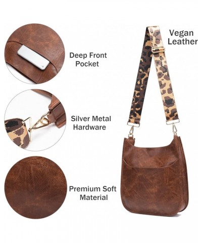 Women Crossbody Handbag Retro Vegan Leather Messenger Bag with Romovable Leopard Shoulder Strap New Coffee Small $16.11 Shoul...