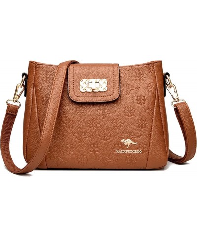 Soft leather women's bag, large capacity women's cross-body bag Light Brown $30.87 Crossbody Bags