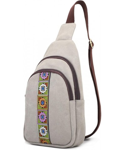 Canvas Sling Bag for Wome Crossbody Purse Small Sling Backpack Purse Travel Hiking Chest Bag Daypack Light Grey $14.24 Crossb...