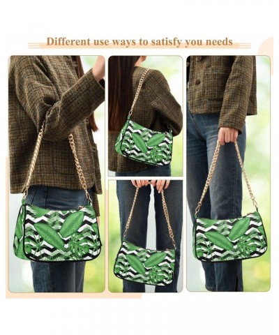 Women Chain Shoulder Purse Bag With Zipper Spring Jungle Leaves Print, Hobo Tote Clutch Handbags with Chain Strap $13.63 Totes