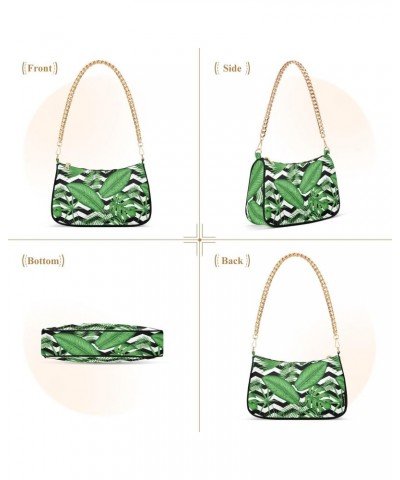 Women Chain Shoulder Purse Bag With Zipper Spring Jungle Leaves Print, Hobo Tote Clutch Handbags with Chain Strap $13.63 Totes