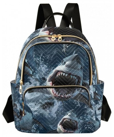 Small Backpack Purse for Women, Fierce Sharks Charging Towards The Camera Travel Bag Casual Daypack Shoulder Bag Small $18.71...