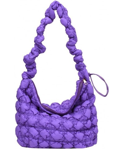 Large Capacity Quilted Shoulder Bag Quilted Satchel Bags Crossbody Bag Soft Tote Puffy Bag Purple $10.11 Totes