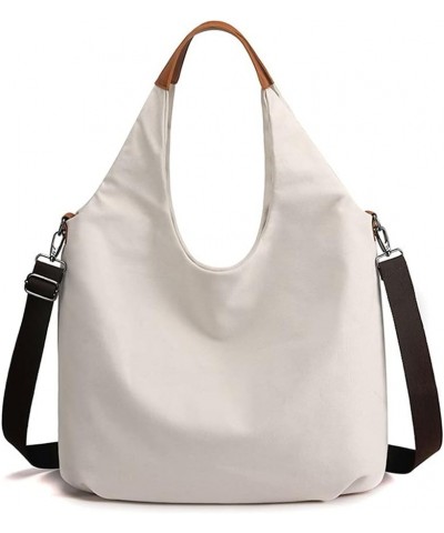 Women's Large Capacity with Soft Handle Canvas Single Shoulder Handbag White $18.24 Shoulder Bags