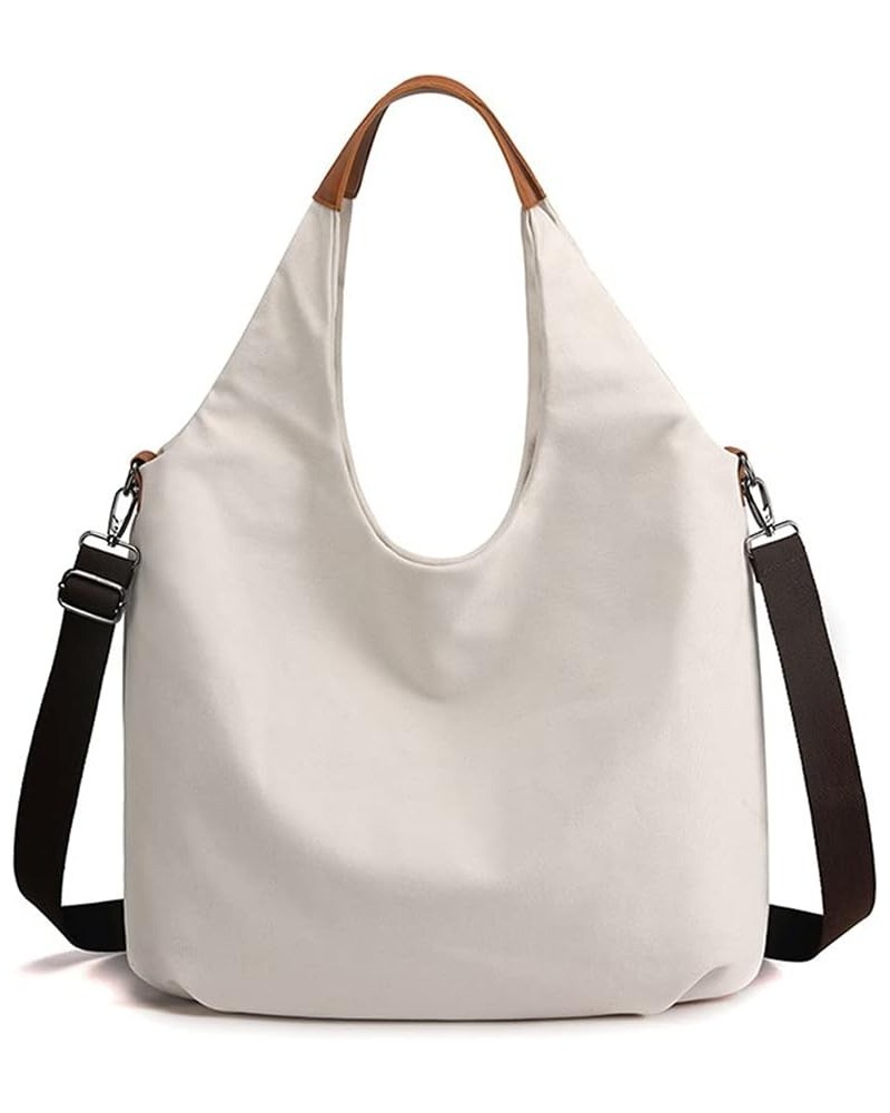 Women's Large Capacity with Soft Handle Canvas Single Shoulder Handbag White $18.24 Shoulder Bags