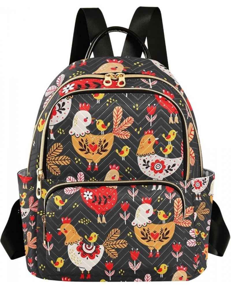 Small Backpack for Women Travel Bag Rooster Hens Chicken Daypack Purse Fashion Shoulder Bag Rucksack Small B260 $12.74 Backpacks