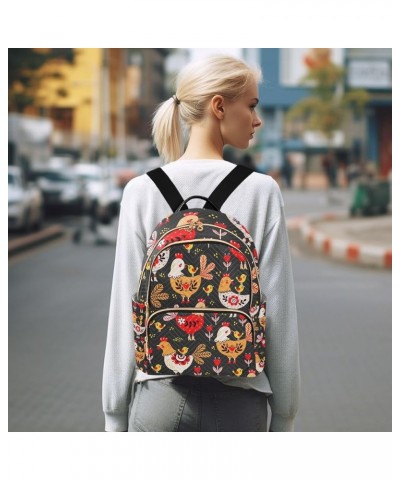 Small Backpack for Women Travel Bag Rooster Hens Chicken Daypack Purse Fashion Shoulder Bag Rucksack Small B260 $12.74 Backpacks