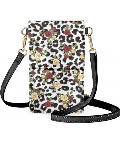 Custom Print Mini Crossbody Bag for Cell Phone Card Holder with Adjustable Shoulder Strap for Women Rose Leopard $12.47 Shoul...