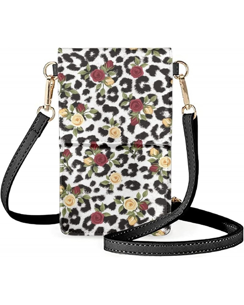 Custom Print Mini Crossbody Bag for Cell Phone Card Holder with Adjustable Shoulder Strap for Women Rose Leopard $12.47 Shoul...