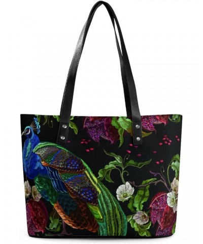 Womens Handbag Peacock Flowers Leather Tote Bag Top Handle Satchel Bags For Lady $19.94 Totes