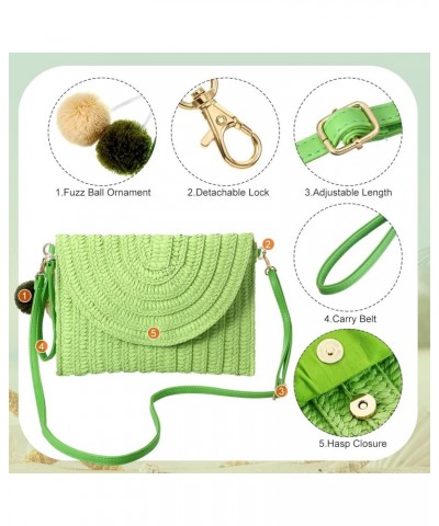 Straw Shoulder Bag Clutch Straw Crossbody Bag Beach Straw Handmade Bag Woven Rattan Bag for Women Envelope Wallet Green $14.1...